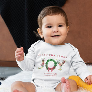 First Christmas cute joy typography personalized Baby Bodysuit