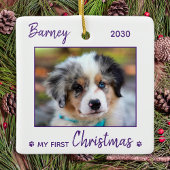 First Christmas Cute Puppy - Simple Dog Pet Photo Ceramic Ornament