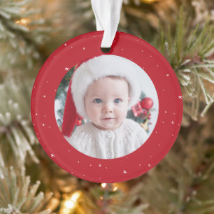 First Christmas cute red baby photo holiday Ornament
