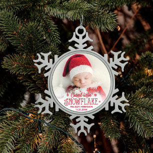 First Christmas cutest little snowflake photo Snow Snowflake Pewter Christmas Ornament