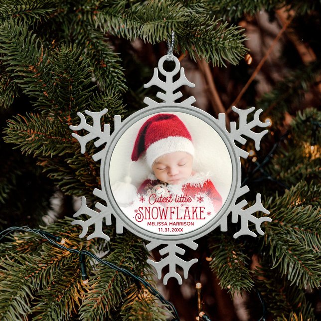First Christmas cutest little snowflake photo Snow Snowflake Pewter Christmas Ornament (Creator Uploaded)