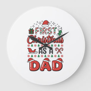 First Christmas Dad Holiday Large Clock