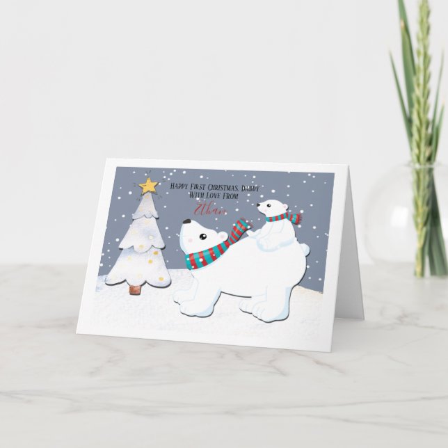 First Christmas Daddy Polar Bear Personalized Holiday Card (Front)
