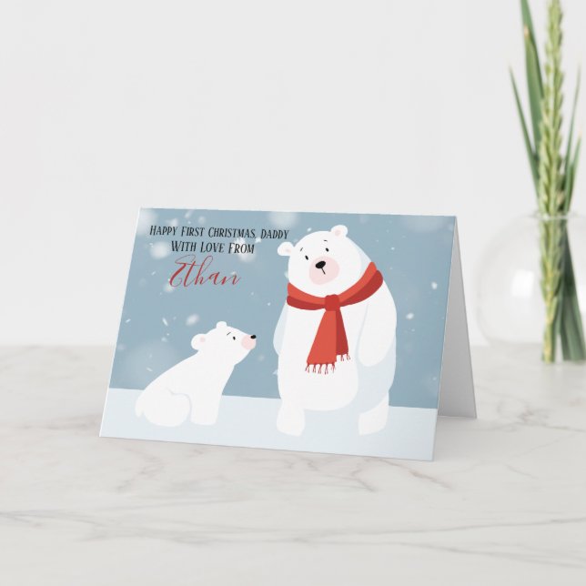 First Christmas Daddy Polar Bear Personalized Holiday Card (Front)