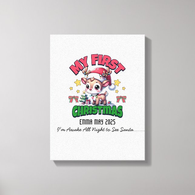 First Christmas Deer Brown Personalize Canvas Print (Front)