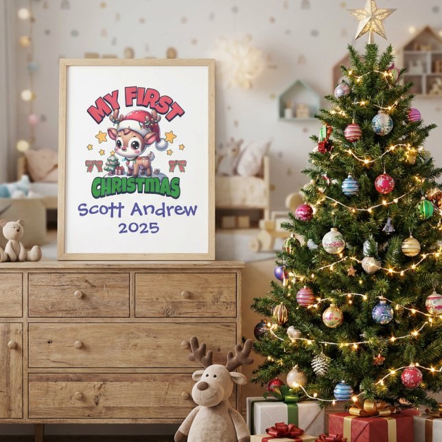 First Christmas Deer Brown Personalize Canvas Print (Creator Uploaded)