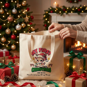 First Christmas Deer Brown Personalize Large Tote Bag