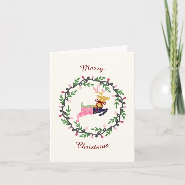 First Christmas Deer with Wreath Folded Card (Front)