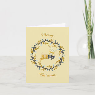 First Christmas Deer & Wreath Yellow Folded Card