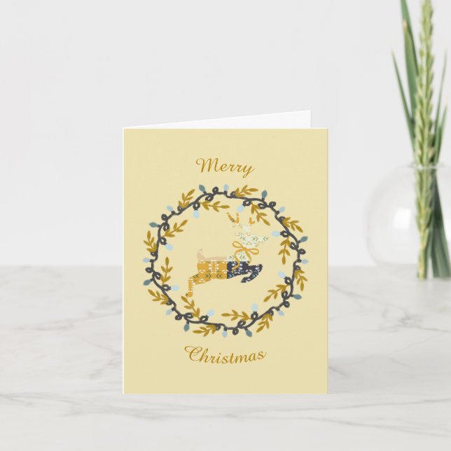 First Christmas Deer & Wreath Yellow Folded Card (Front)