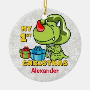 First Christmas Dinosaur Custom Ceramic Ornament