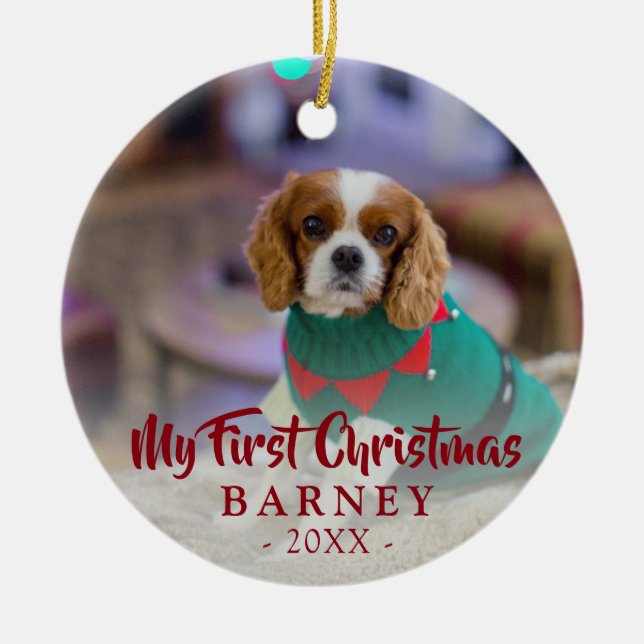 First Christmas Dog Photo Ceramic Ornament (Front)