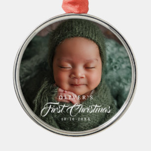 First Christmas Editable Colour Newborn Baby Photo Metal Ornament