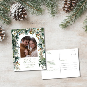 First Christmas Elegant Greenery Arch Photo Holiday Postcard