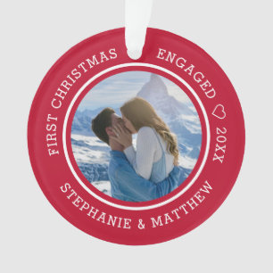 First Christmas Engaged 2 Photo Red Ornament