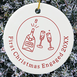 First Christmas Engaged Celebration Doodle Ceramic Ornament