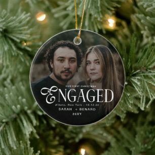 First Christmas Engaged  Chic Couples Photo Cerami Ceramic Ornament