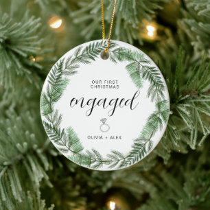 First Christmas Engaged Christmas Gift For Couples Ceramic Ornament