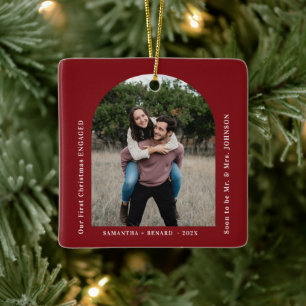 First Christmas Engaged Couples Photo Arch Ceramic Ornament