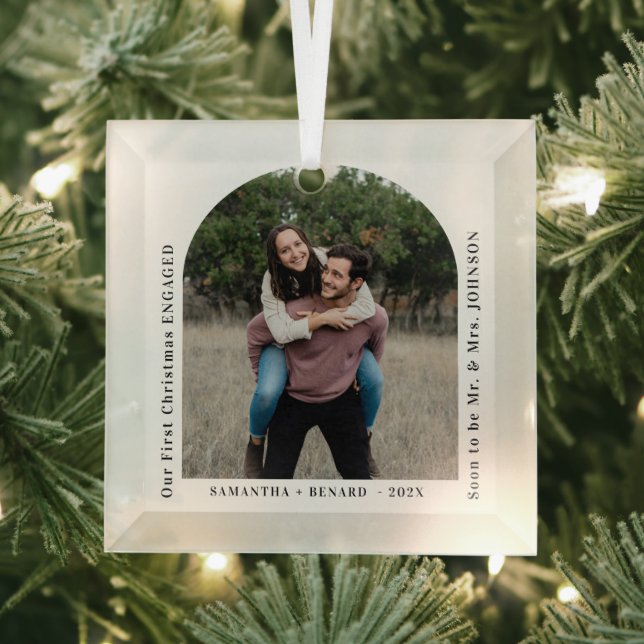 First Christmas Engaged Couples Photo Arch Glass Ornament (Insitu)