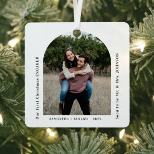 First Christmas Engaged Couples Photo Arch Metal Ornament