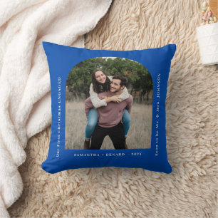 First Christmas Engaged Couples Photo Arch Throw Pillow
