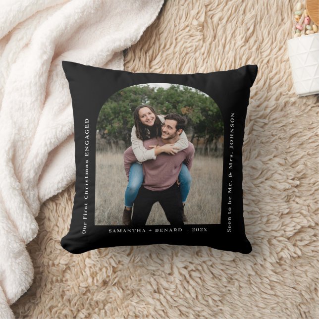 First Christmas Engaged Couples Photo Arch Throw Pillow (Blanket)