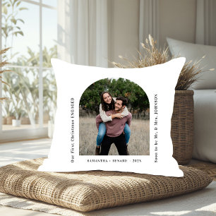 First Christmas Engaged Couples Photo Arch Throw Pillow