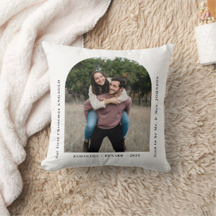 First Christmas Engaged Couples Photo Arch Throw Pillow