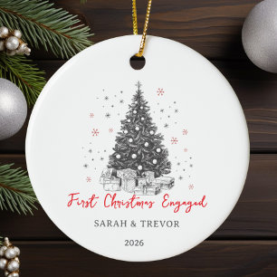 First Christmas Engaged Custom Black and White Ceramic Ornament