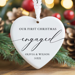 First Christmas Engaged   Elegant Engagement  Ornament