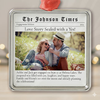 First Christmas Engaged | Engagement Announcement Metal Ornament