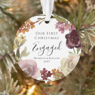 First Christmas Engaged Floral Ornament