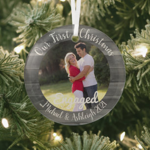 First Christmas Engaged Glass Ornament