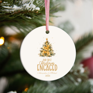 First Christmas Engaged gold photo Ceramic Ornament