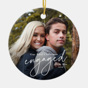First Christmas Engaged Handwritten Photo Ceramic Ornament