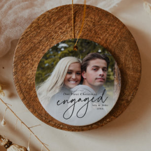 First Christmas Engaged Handwritten Photo Ceramic Ornament