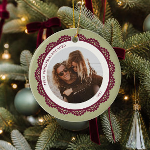 First Christmas Engaged Lace Frame Keepsake Ceramic Ornament
