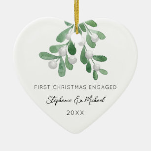 First Christmas Engaged Mistletoe Photo Ceramic Ornament