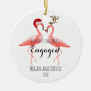 First Christmas Engaged or married funny flamingos Ceramic Ornament