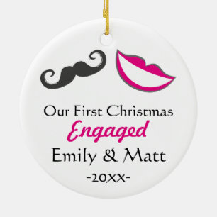 First Christmas engaged ornament - moustache lips