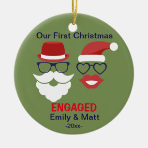 First Christmas engaged ornament - moustache lips
