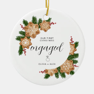 First Christmas Engaged Personalised Couple Gift Ceramic Ornament