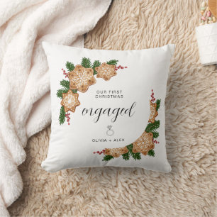 First Christmas Engaged Personalised Couple Gift  Throw Pillow