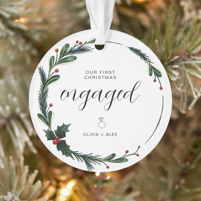 First Christmas Engaged Personalized Couple Gift  Ornament (Tree)