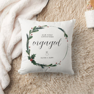 First Christmas Engaged Personalized Couple Gift  Throw Pillow