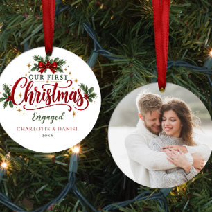 First Christmas Engaged Personalized Photo Ceramic Ornament