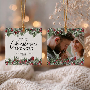 First Christmas Engaged Photo Ceramic Ornament