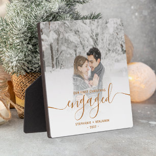 First Christmas Engaged Photo Copper Script Plaque