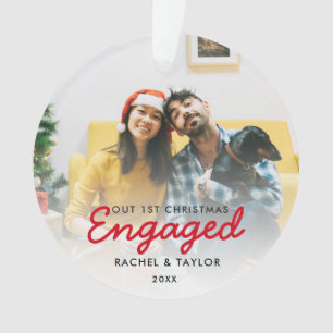 First Christmas Engaged Photo Couple Ornament